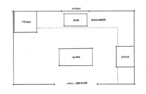 Sketch with doors and appliances shown